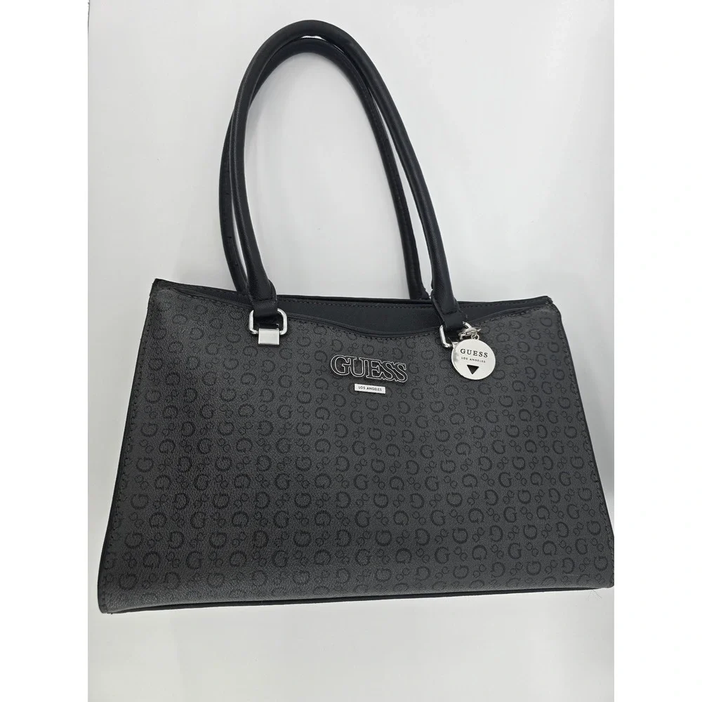 GUESS Pampa Tote Bag - Black Monogram Satchel Shoulder Bag